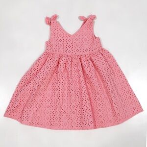Hope & Henry Bow Shoulder Organic Cotton Swing Dress Pink Eyelet Toddler Size 2